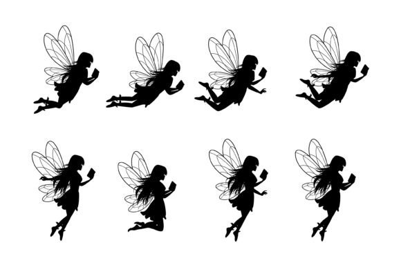 Download Cute Fairy Reading Book Silhouette Set - Book silhouette Collection