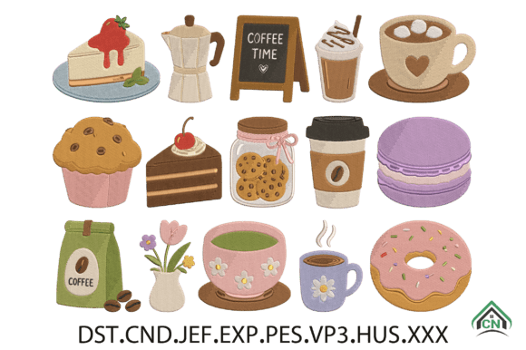 Download Cute Cafe Embroidery Design Elements - Design elements Collection