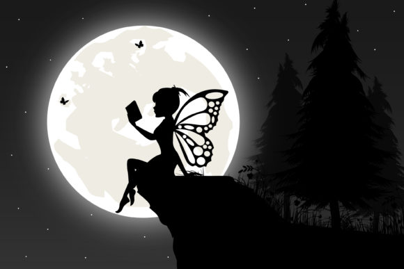 Download Cute Fairy Reading a Book Silhouette - Book silhouette Collection