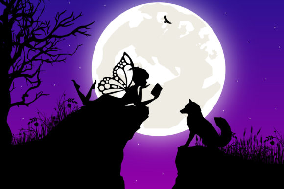 Download Cute Fairy Reading a Book Silhouette - Book silhouette Collection